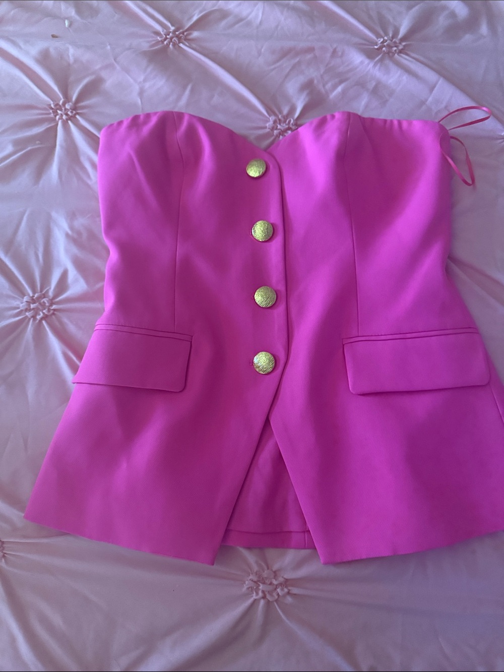 Vici Hot Pink Strapless Blazer with Gold Buttons